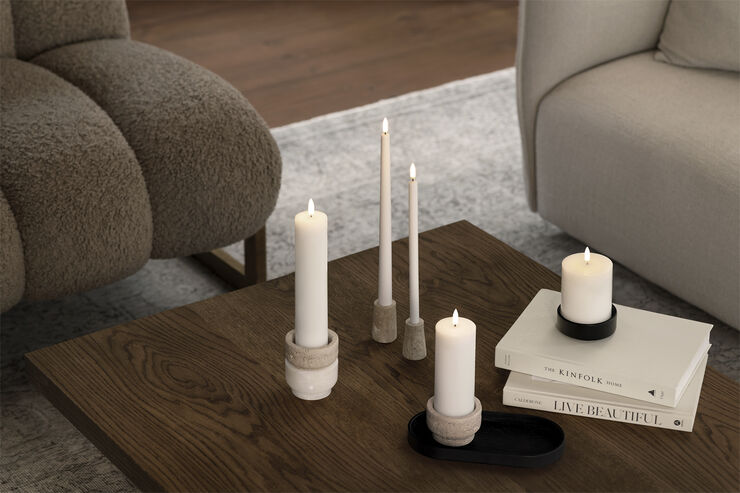 Uyuni Travertine Candleholder mini taper, S, Desert beige, 2-pack, Desert beige