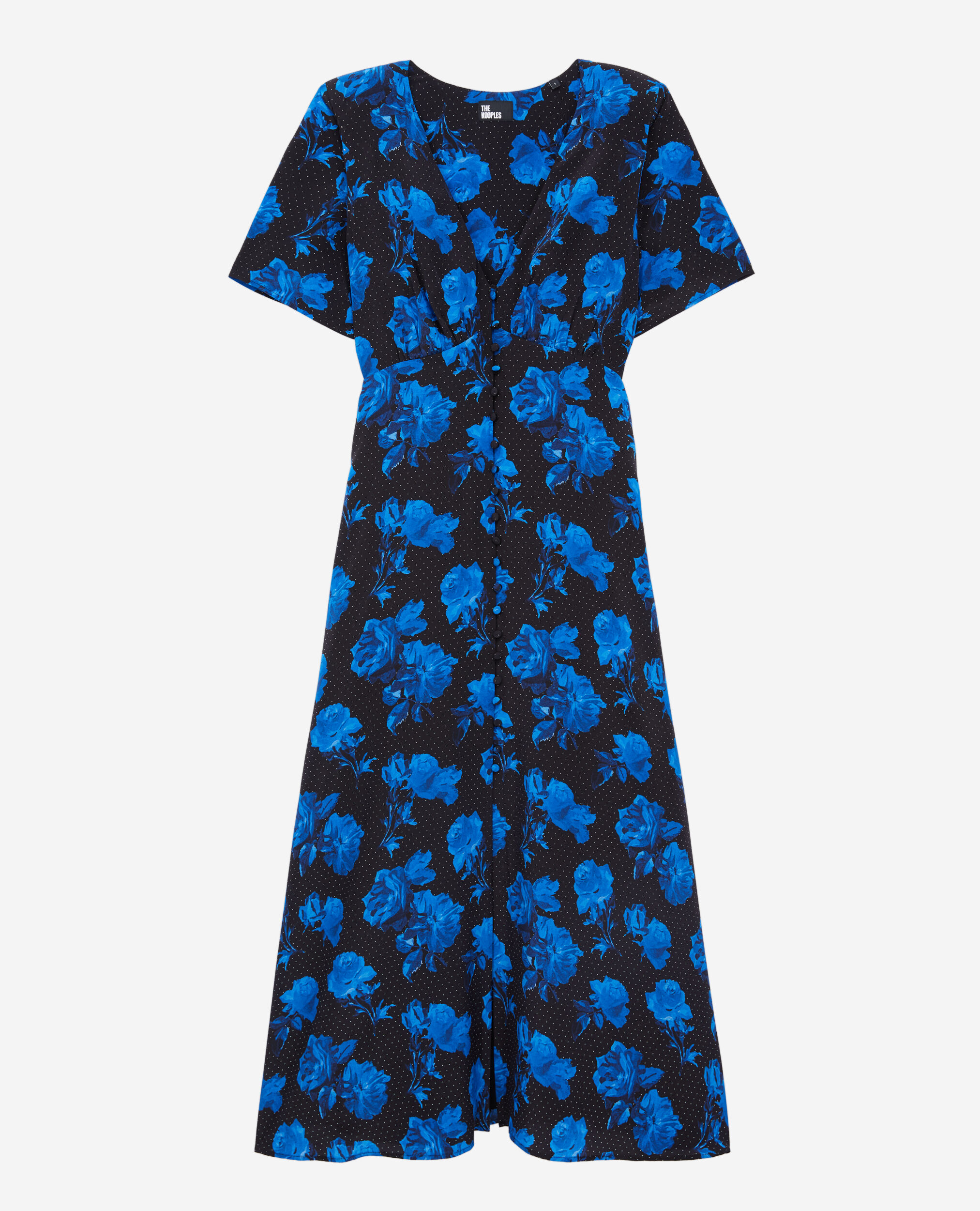 Robe longue imprimée en soie avec boutonnage