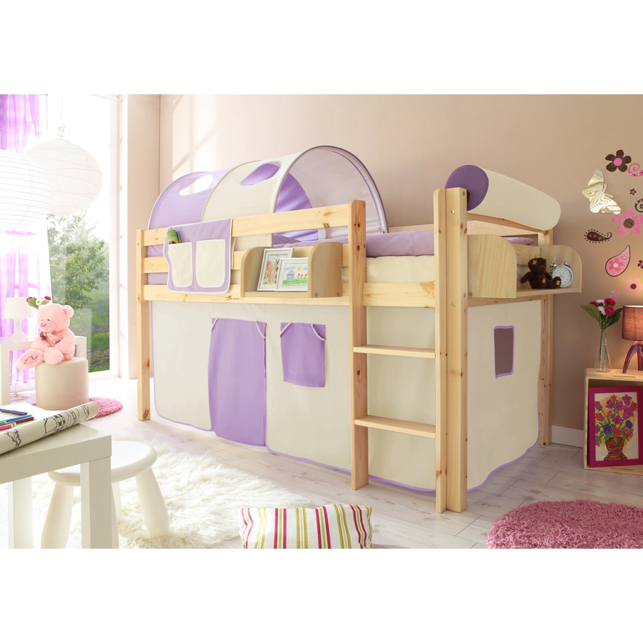 TICAA Hochbett Malte Kiefer Natur Classic Beige-Lila