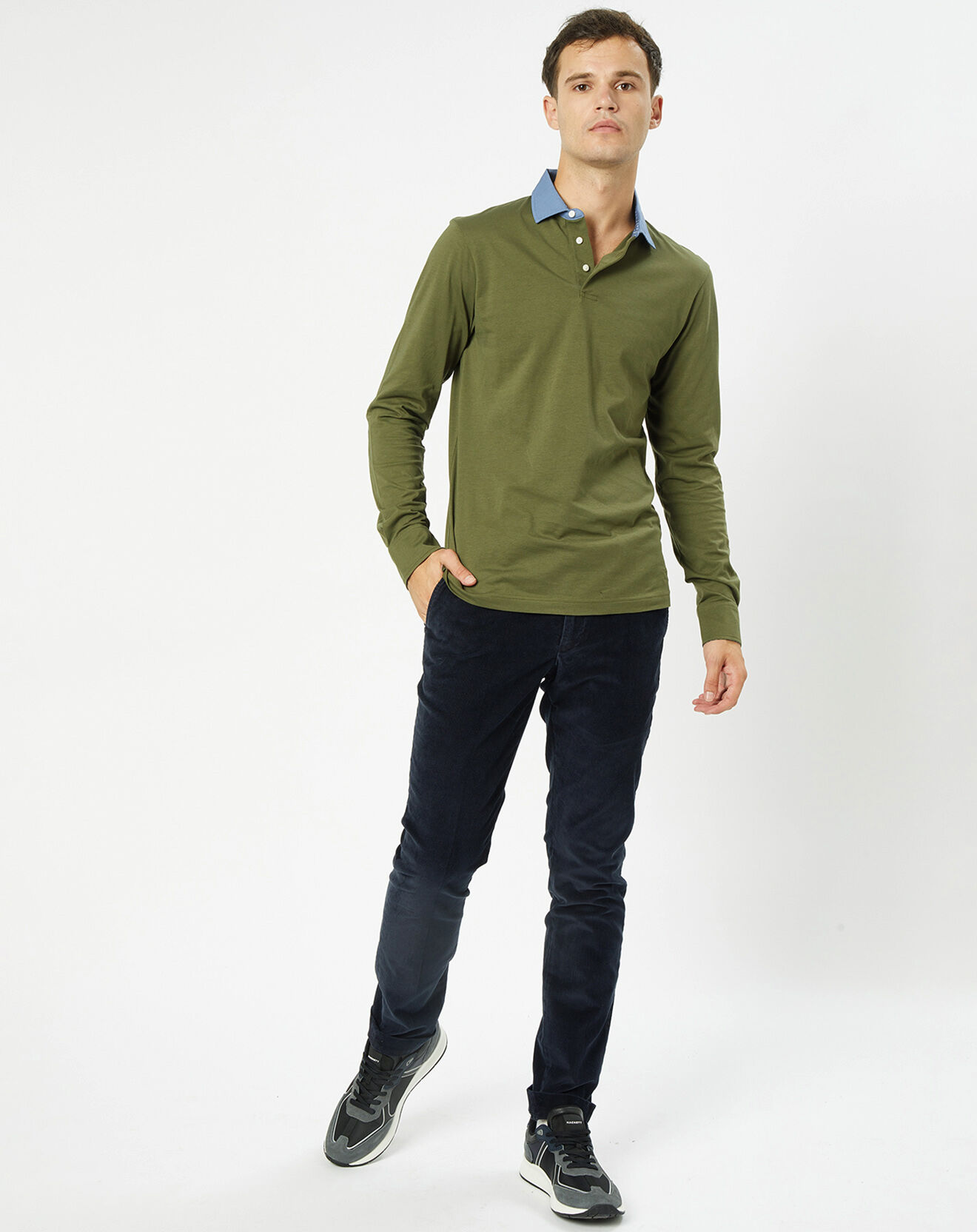 Hackett London Polo Slim Fit Col Chambray kaki