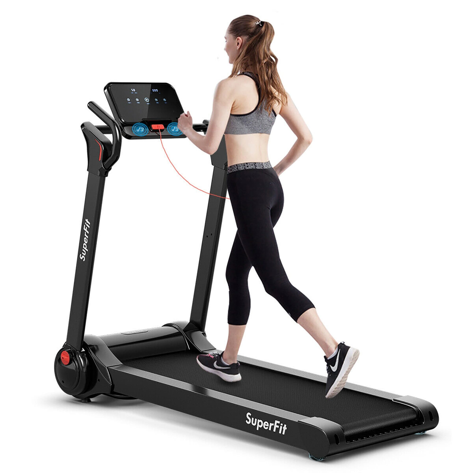 Esteira elétrica dobrável SuperFit 2.25HP com alto-falante - 55,9 x 30,5 x 49,5