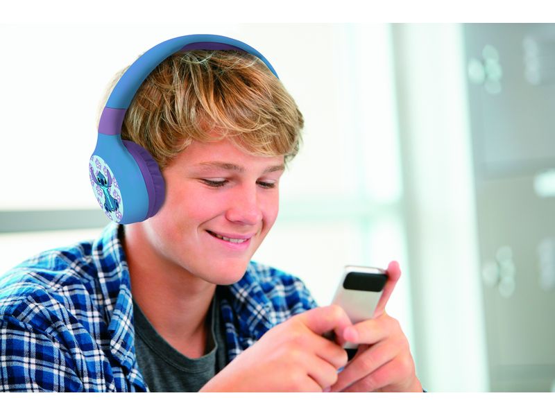 Lexibook 2-in-1-Bluetooth/Kabel-Kopfhörer Stitch Blau Zusammenklappbare Bluetooth- und Kabelkopfhörer im 3D-Design