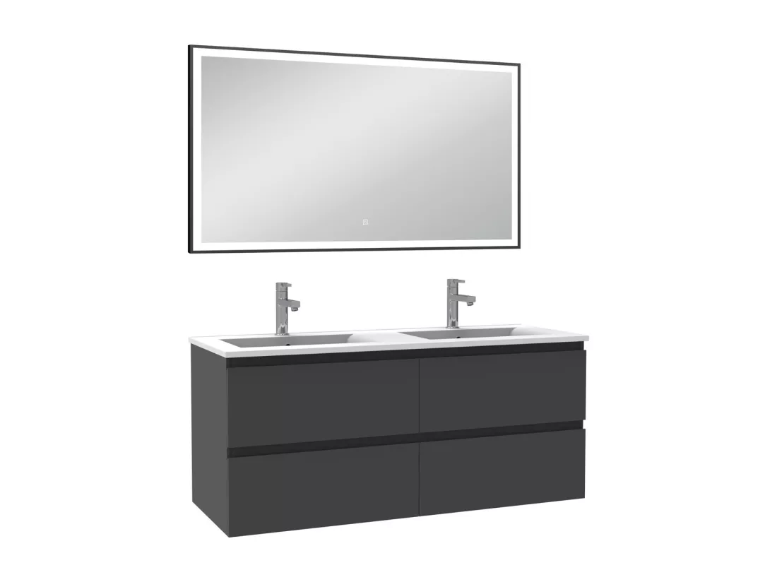 Meuble Salle de Bain 120cm Anthracite double vasque et miroir lumineux 3 couleurs et dimmable