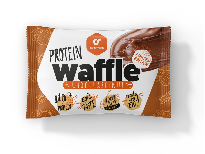 Go Fitness Nutrition Protein Waffle 1 x 50 g, Haselnuss Protein Waffel mit Kakao- und Schokoladenüberzug