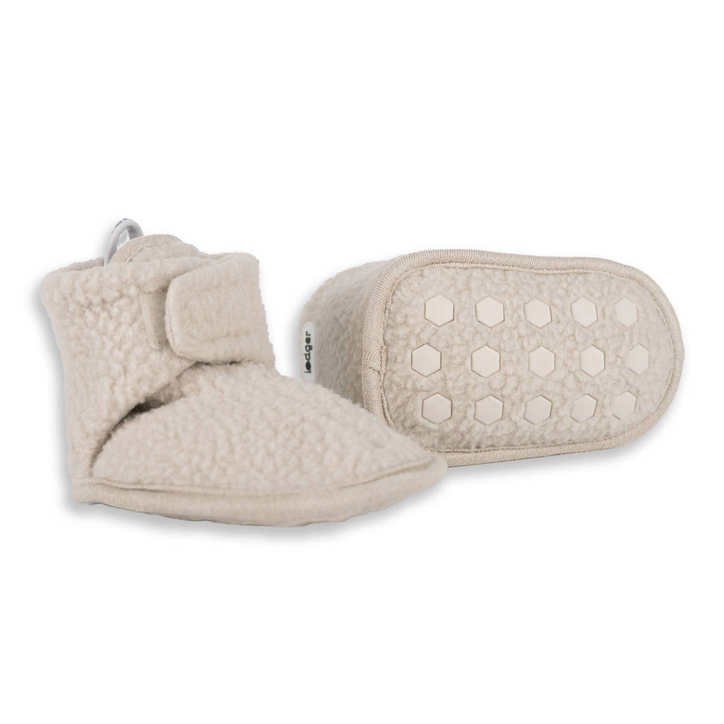 Lodger baby slofjes fleece ecru