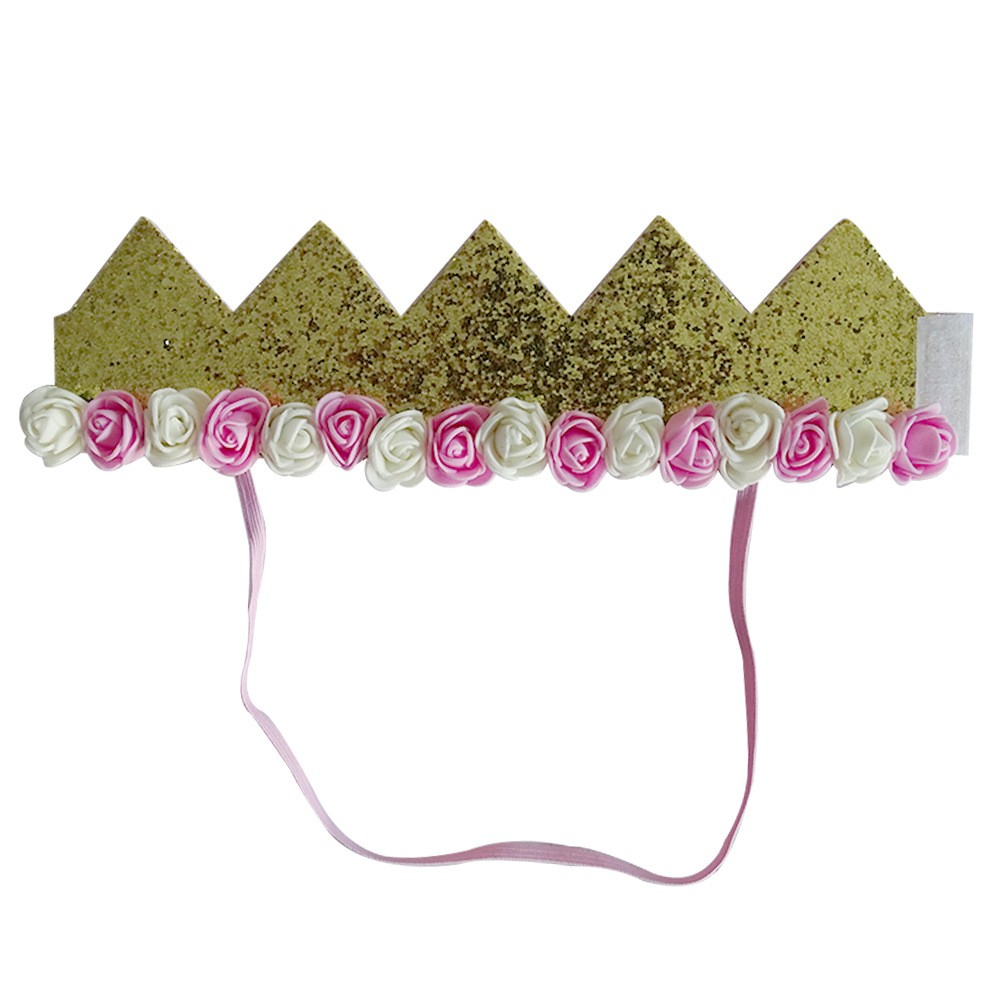 (26x7cm) Glitzer Party Krone 1. Kinder Geburtstag Filz Krone Accessoire - Gold / Rosa / Weiss