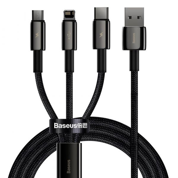 Baseus Cabo usb Tungsten 3 em 1 usb Tipo C / Lightning / Micro usb 3.5 a 1.5 M Preto