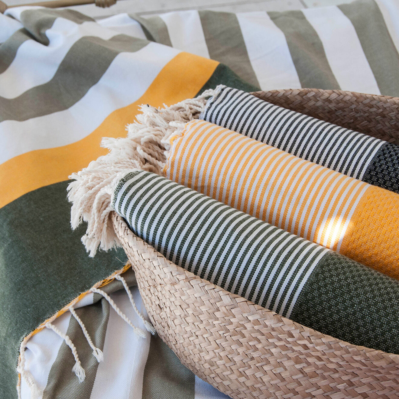Febronie Fouta Nid d'Abeille Ibiza rayures fines jaune safran - 100x200 cm