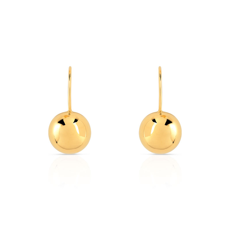 Boucles d'oreilles or 375 jaune pendants boules polies