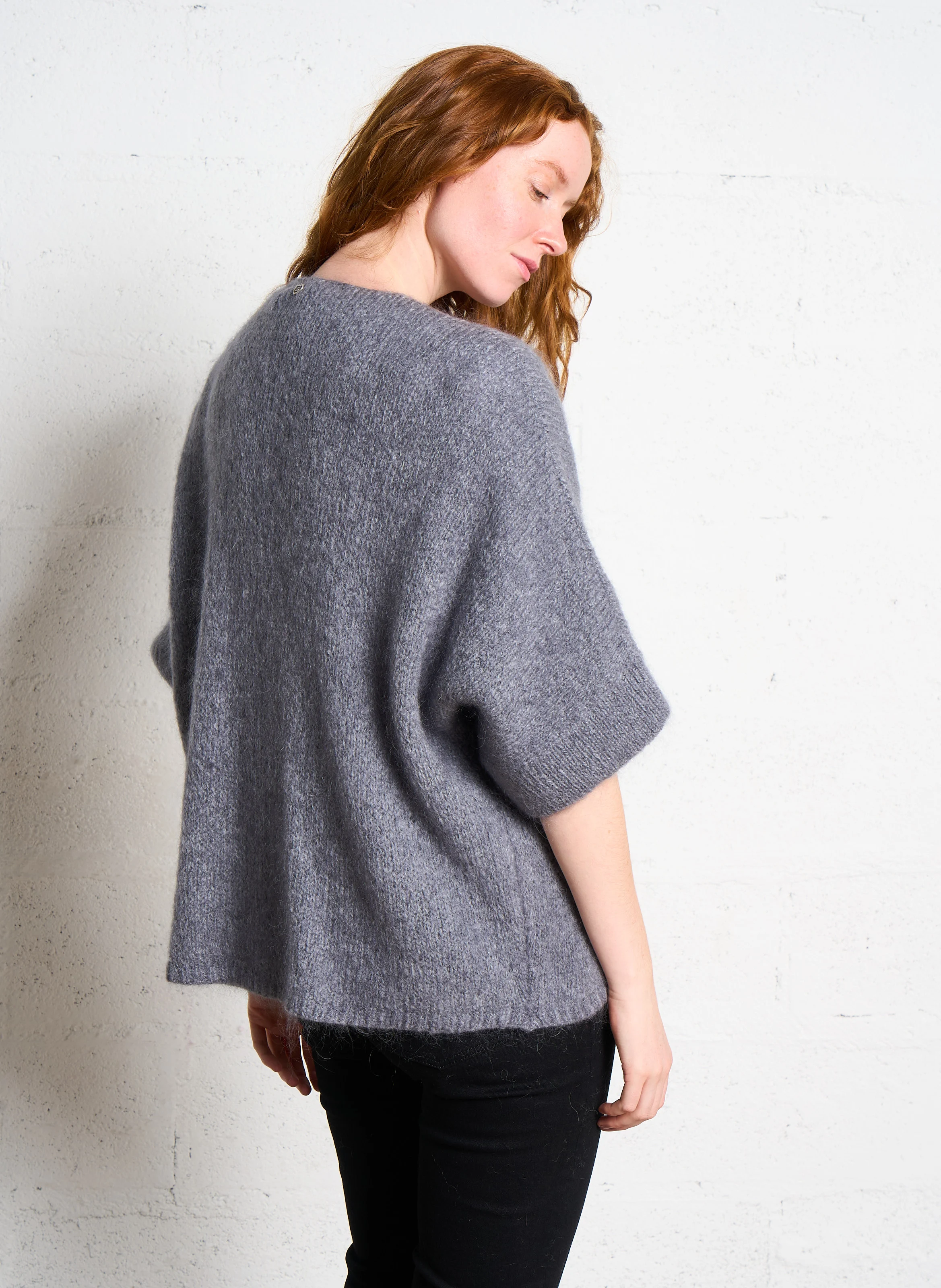 Gilet à col V ample en maille mélangée | Gris