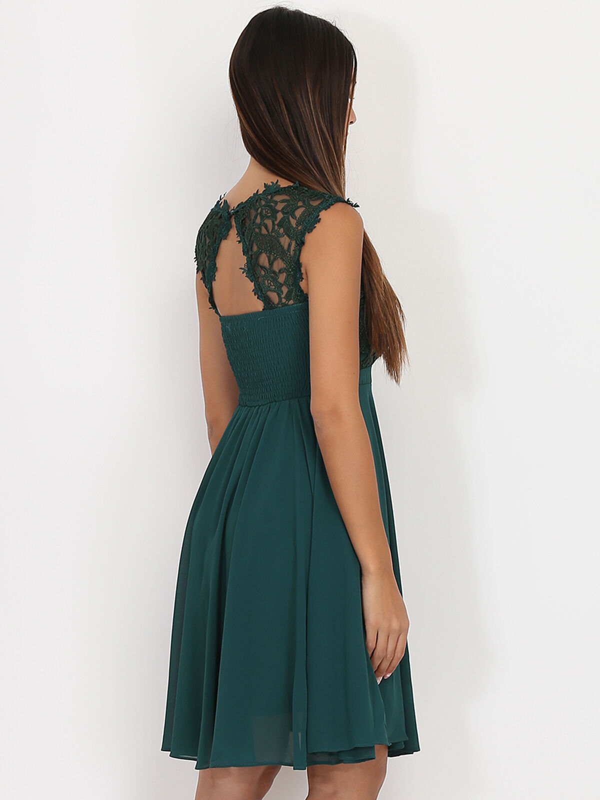 Robe de cérémonie avec dentelle- Vert foncé