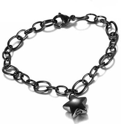 Zwarte RVS as armband met ster bedel en schroefdopje