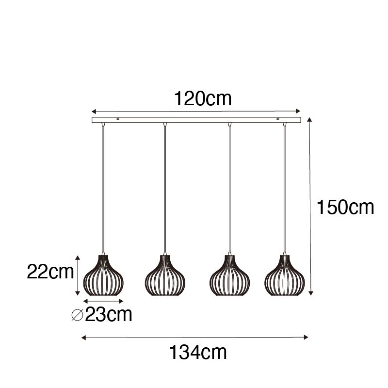 Moderne hanglamp zwart 4-lichts - Saffira