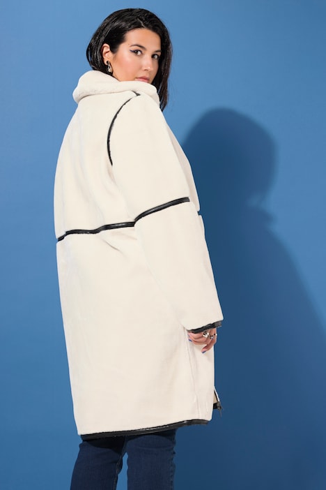 Teddyjacke, Straight Shape, Lederpaspel, Stehkragen