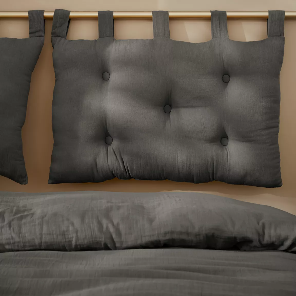 Tête de lit coussin gaze de coton (80 x 50 cm) Gaïa Gris granit