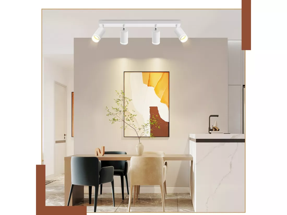 NETTLIFE Spot de plafond blanc 4 ampoules plafonnier moderne spot GU10 spots orientable intérieur métal