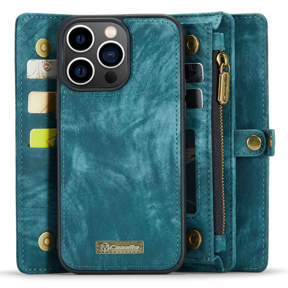 iPhone 14 Pro Max 2in1 Leder Tasche   Magnet Hardcase Karten Etui - Blau