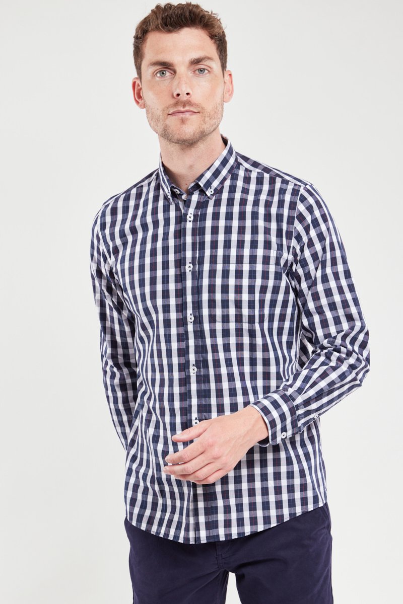 Chemise à carreaux droite - coton