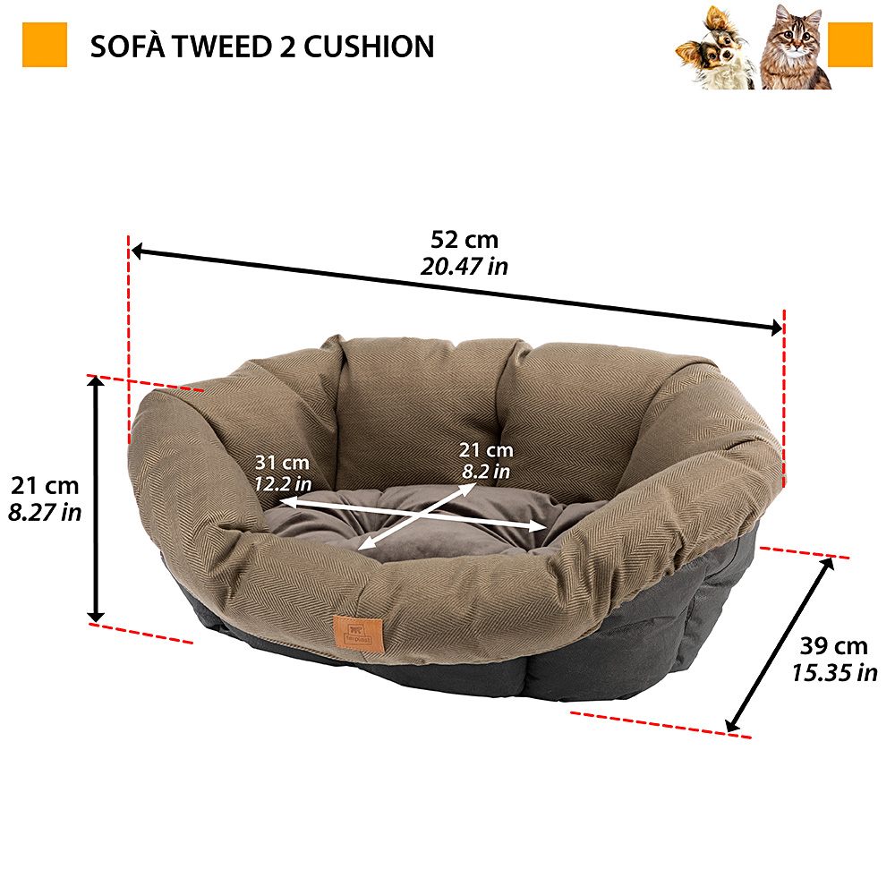 Ferplast coussin pour panier chien et chat sofa' tweed 2, matelas rembourré pour lit pour chien et chat d'intérieur, remplacement