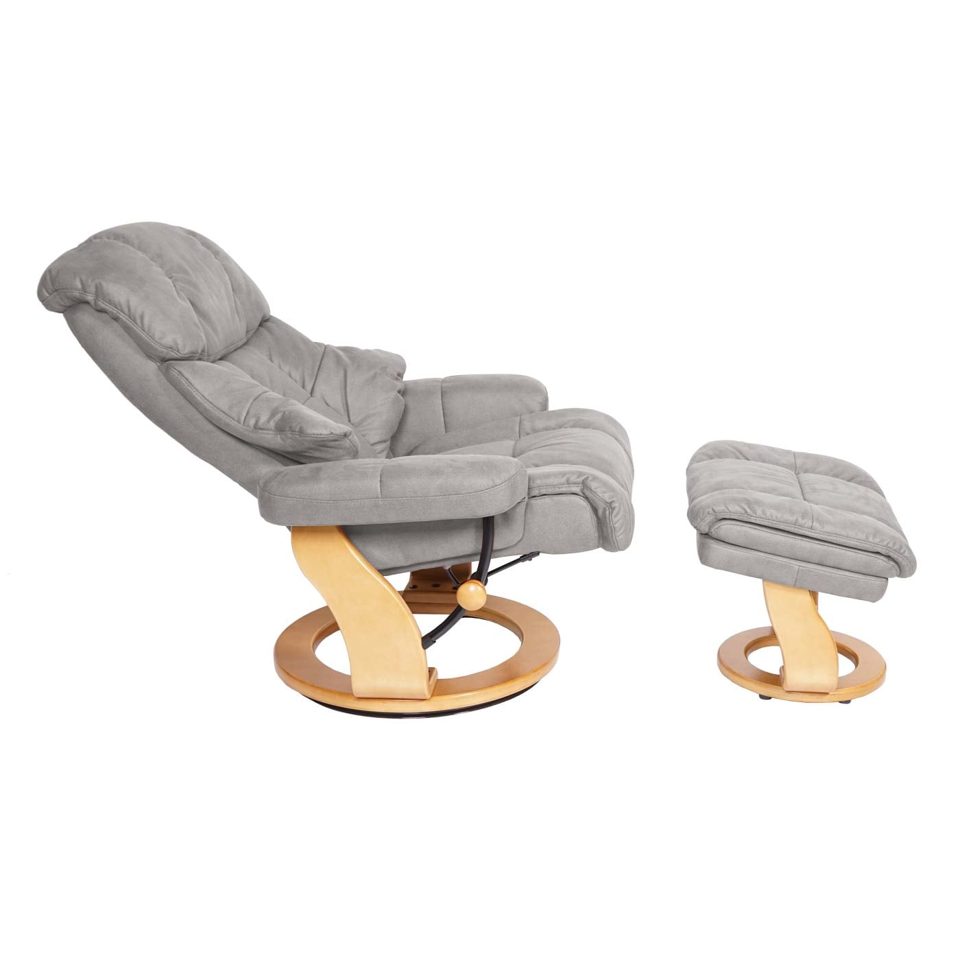 MCA Relaxsessel Edmonton, TV-Sessel Hocker, 180kg belastbar Stoff/Textil ~ hellgrau, Gestell naturbraun