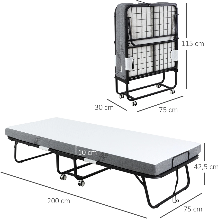HOMCOM Klappbett mit Reißverschluss, 4 Universalrädern schwarz, weiß