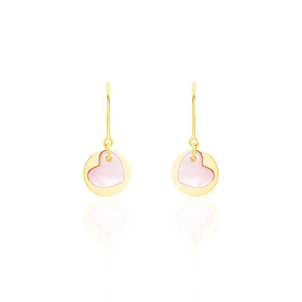 Boucles D'oreilles Pendantes Cleomela Coeur Or Jaune Nacre