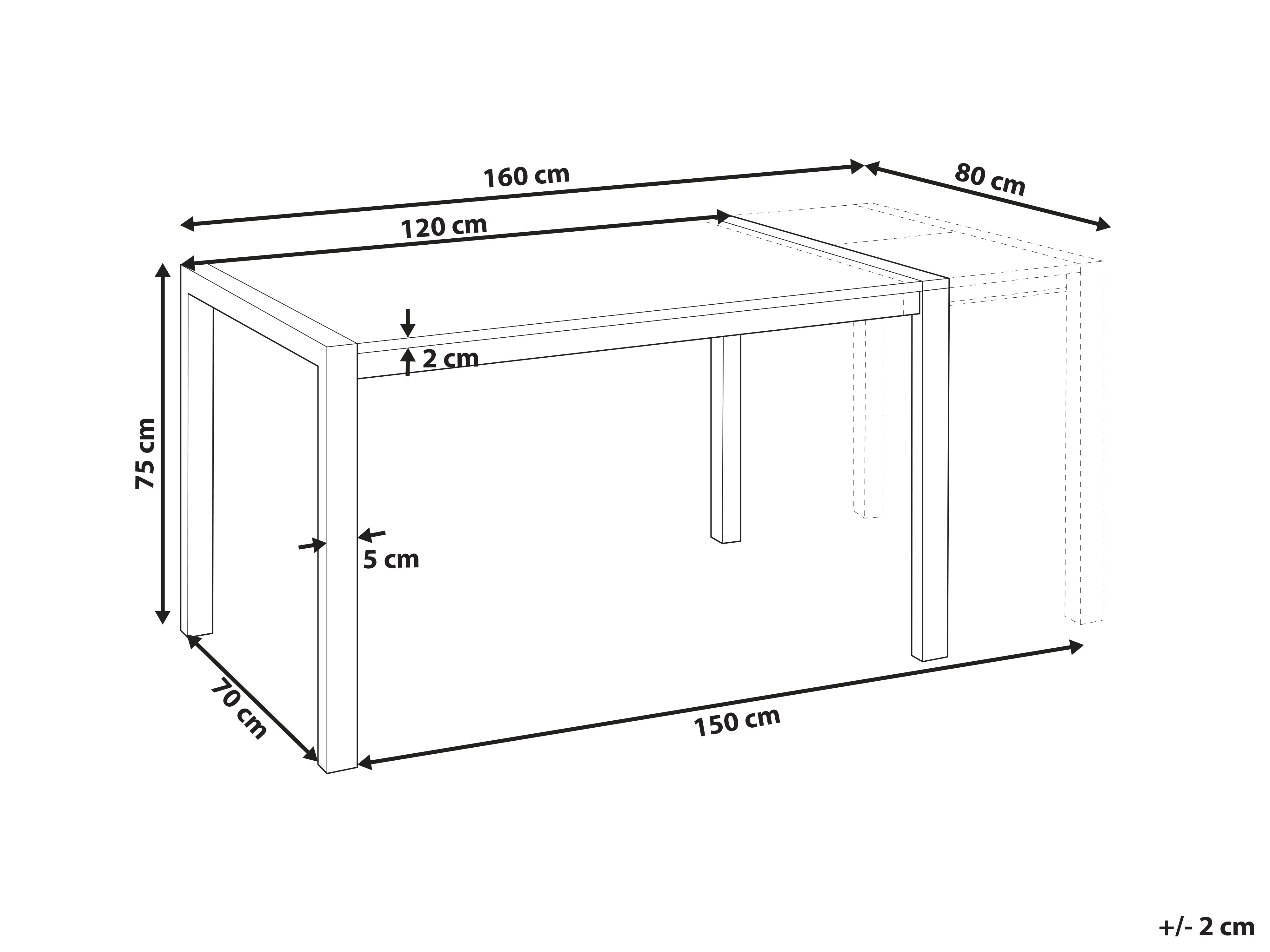 Eettafel uitschuifbaar GRANADA Zwart 80 cm 120/160 cm