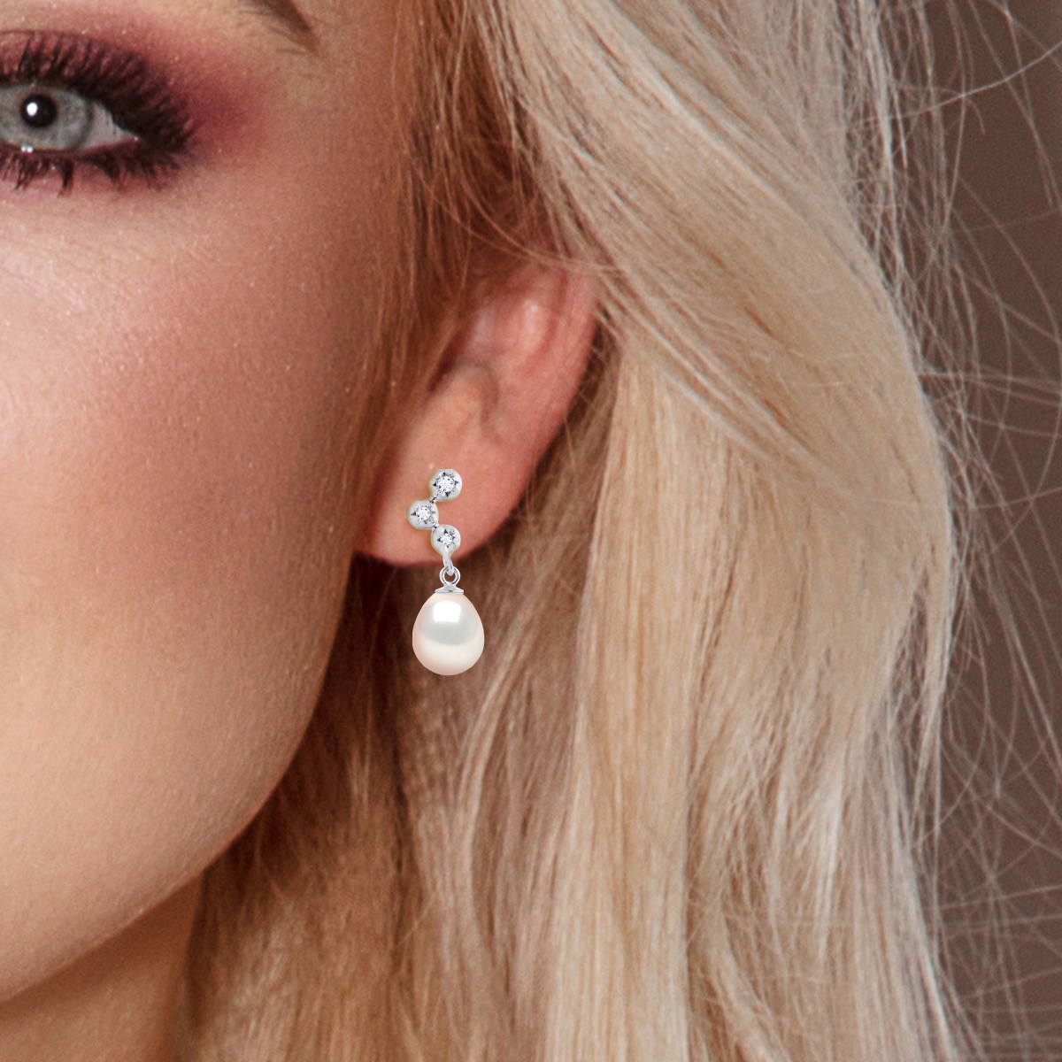 STELLA - Boucles d'Oreilles Perles 9-10 mm & Diamant Or Blanc