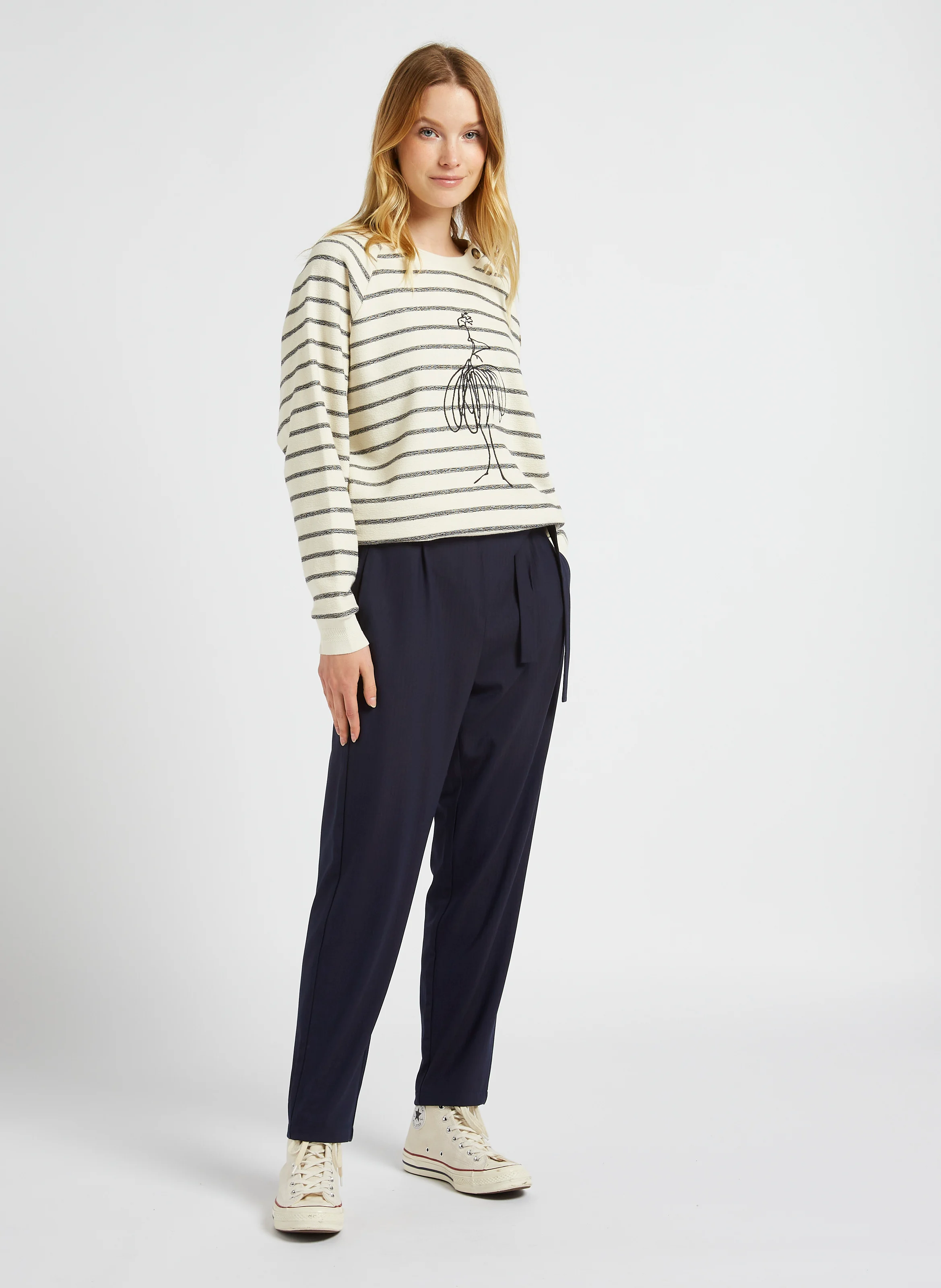 MARCEAU - Sweat ample col rond en coton mélangé | Blanc