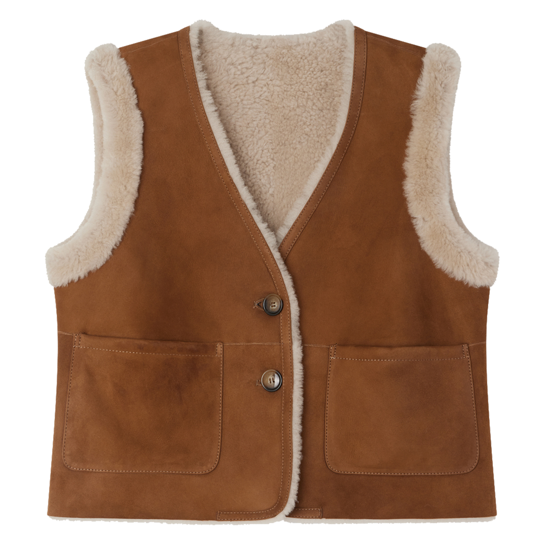 LOLY - Veste sans manches en cuir velours | Marron