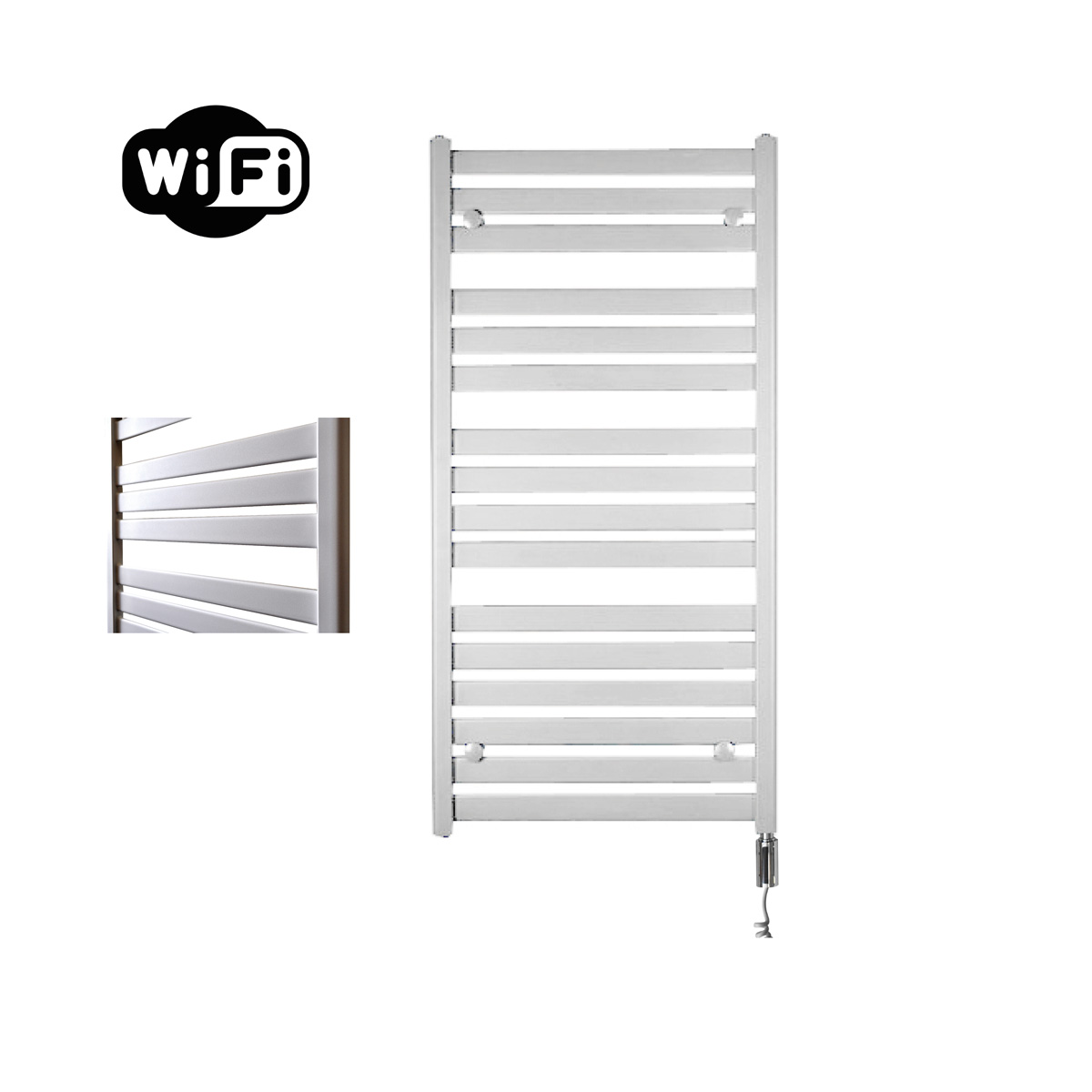 Sanicare Moda elektrische radiator 60x120cm wit mat met WiFi en thermostaat rechts chroom