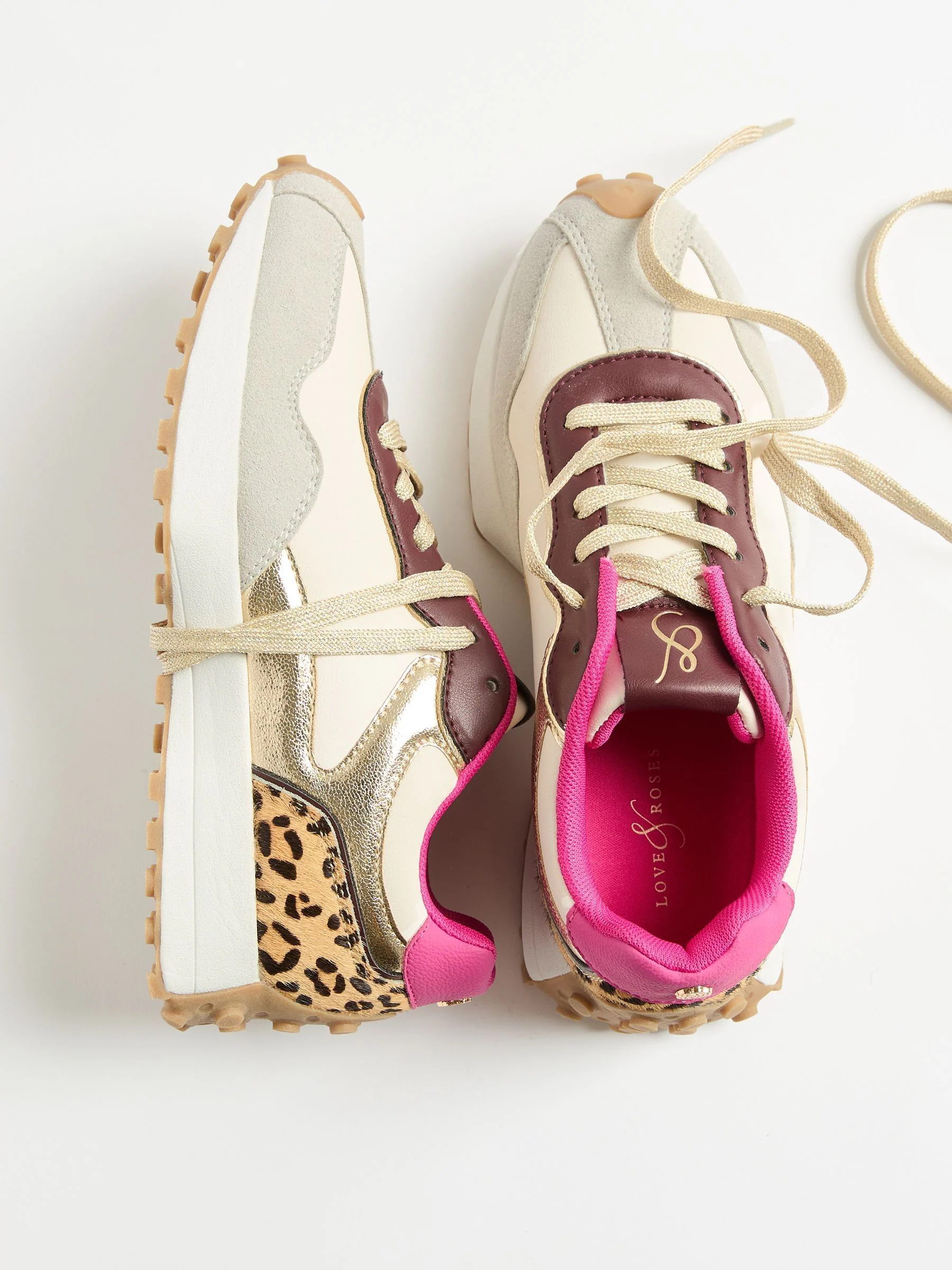 Wit met luipaardprint - Love & Roses - Retro comfortabele joggingsneakers van gemengd materiaal