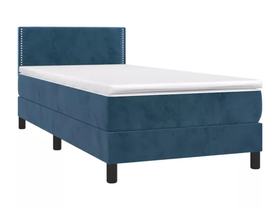 Sommier tapissier et matelas et LED Bleu foncé 90x190cm Velours