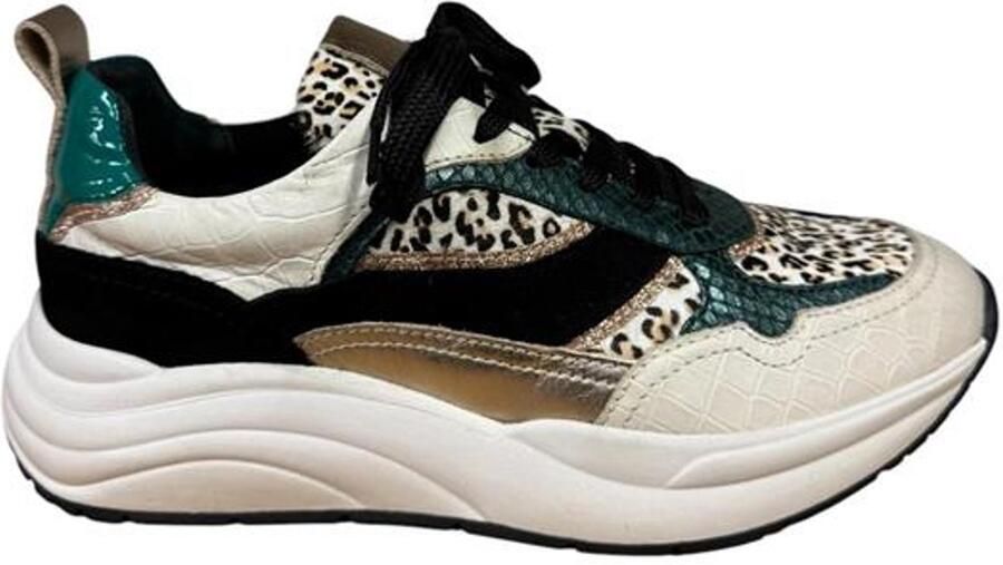 PS Poelman Charu chunky leren sneakers beige groen