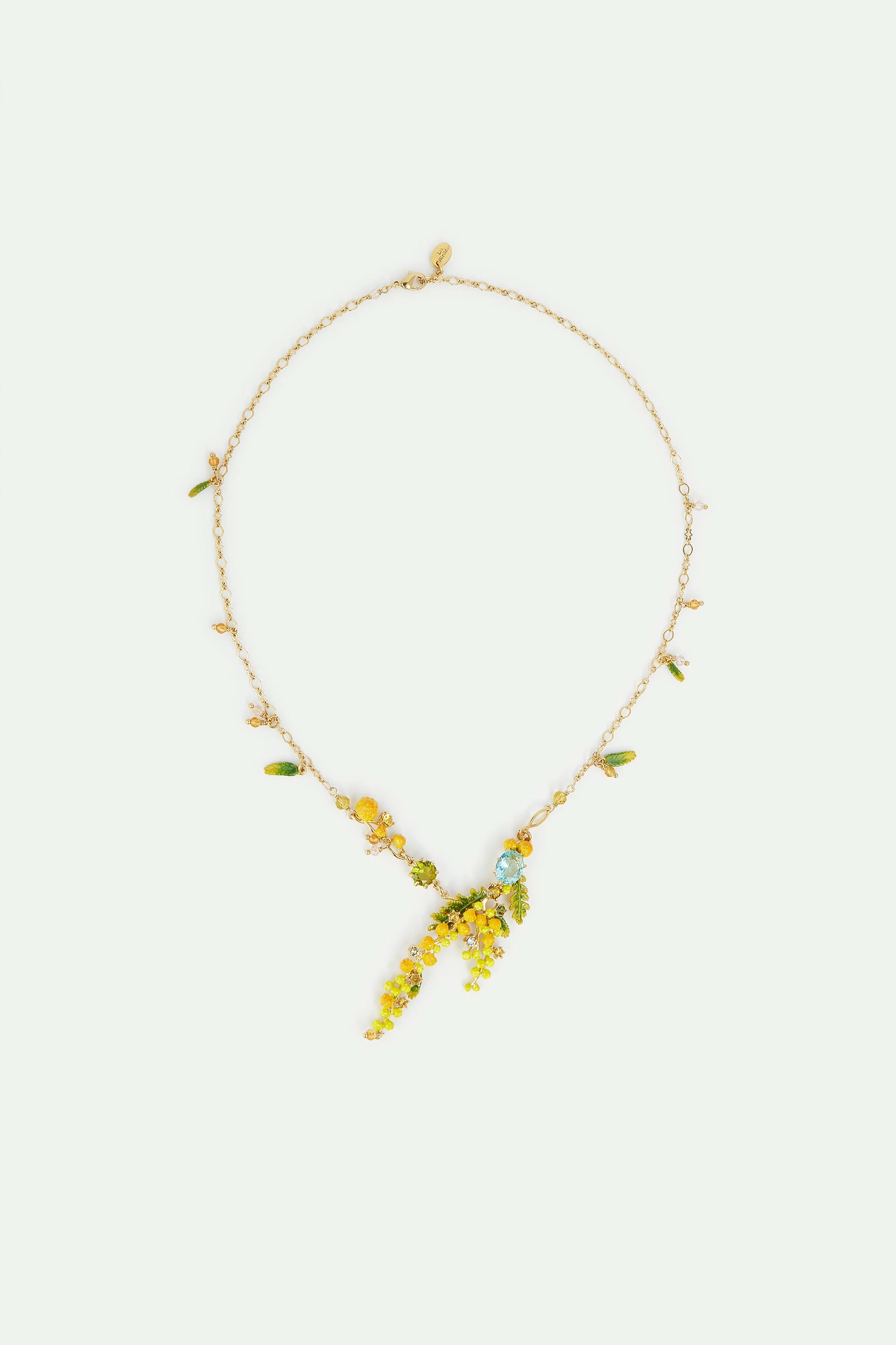 Collier plastron branches de mimosa, fougères et petites feuilles | Jaune