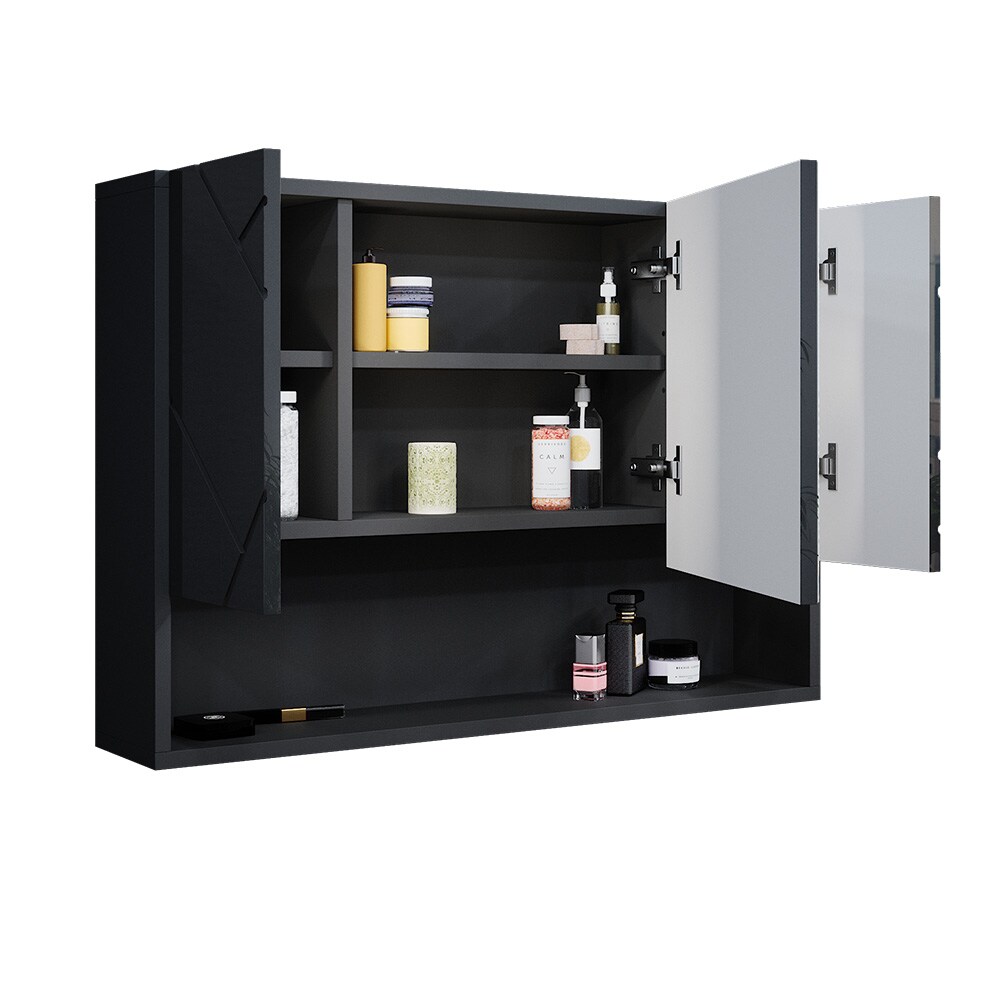 Vicco Spiegelschrank Badspiegel Wandspiegel Irma Anthrazit Hochglanz 80 cm modern Badezimmer Spiegel Badezimmerschrank Badezimmermöbel Spiegeltür Schranktür Hängeschrank Einlegeboden Regal Ablage