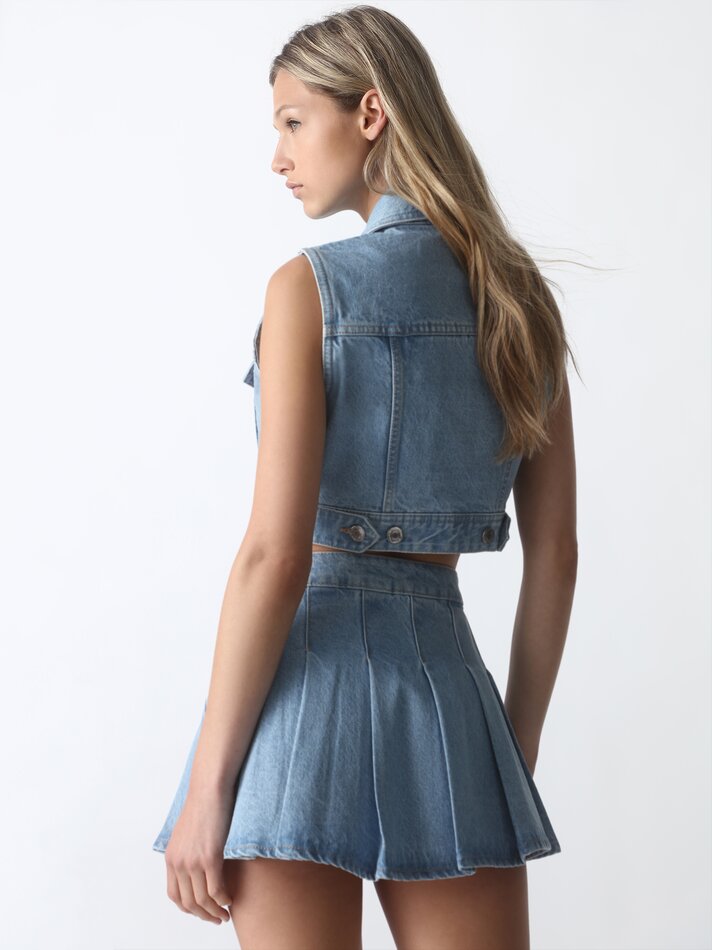 Saia jeans plissada - Índigo