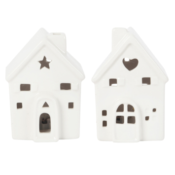 Christmas Goods decoratie keramiek kersthuisje met LED verlichting 6.5 x 9 x 5.7 cm