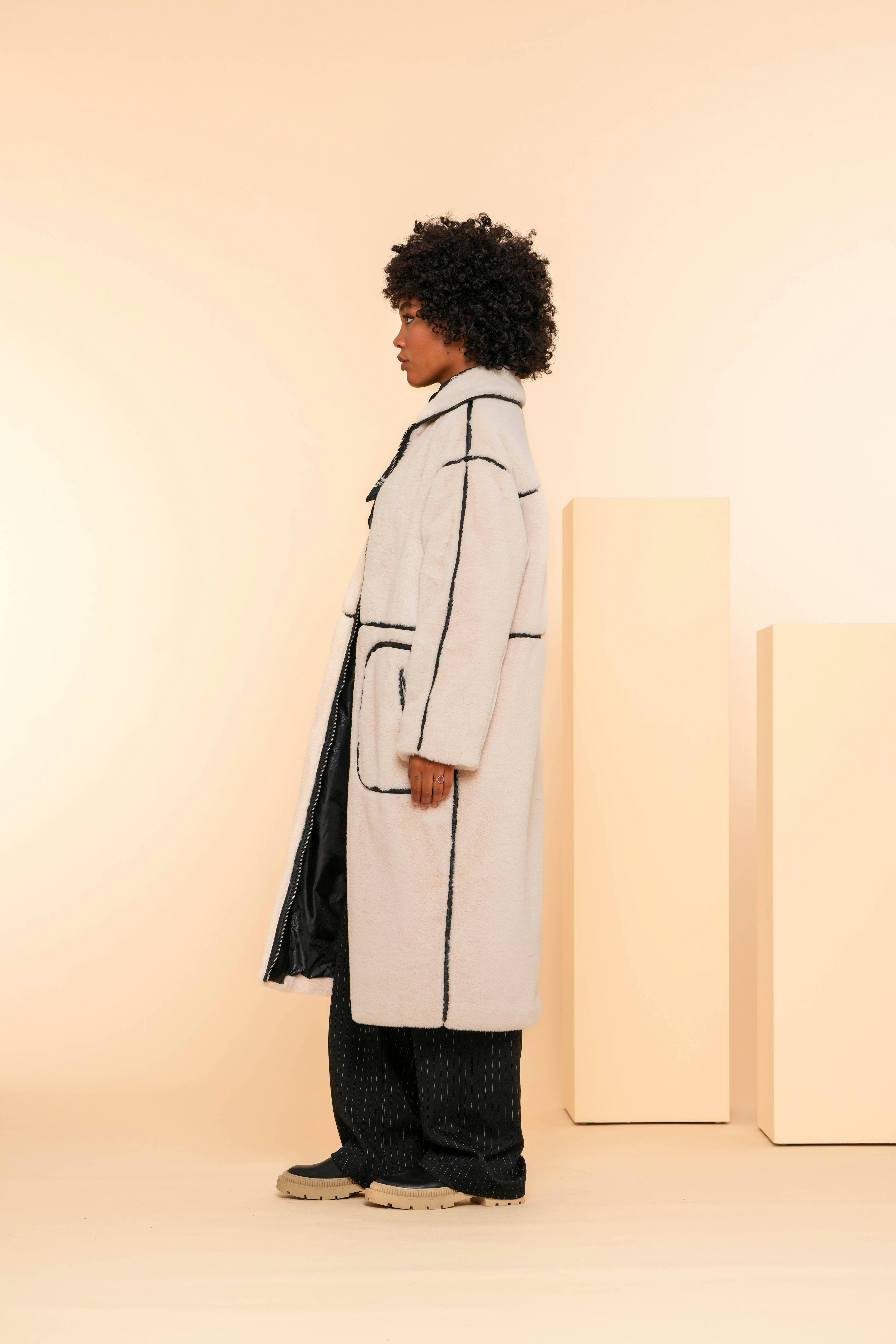 Geisha lammy coat jas ecru/zwart