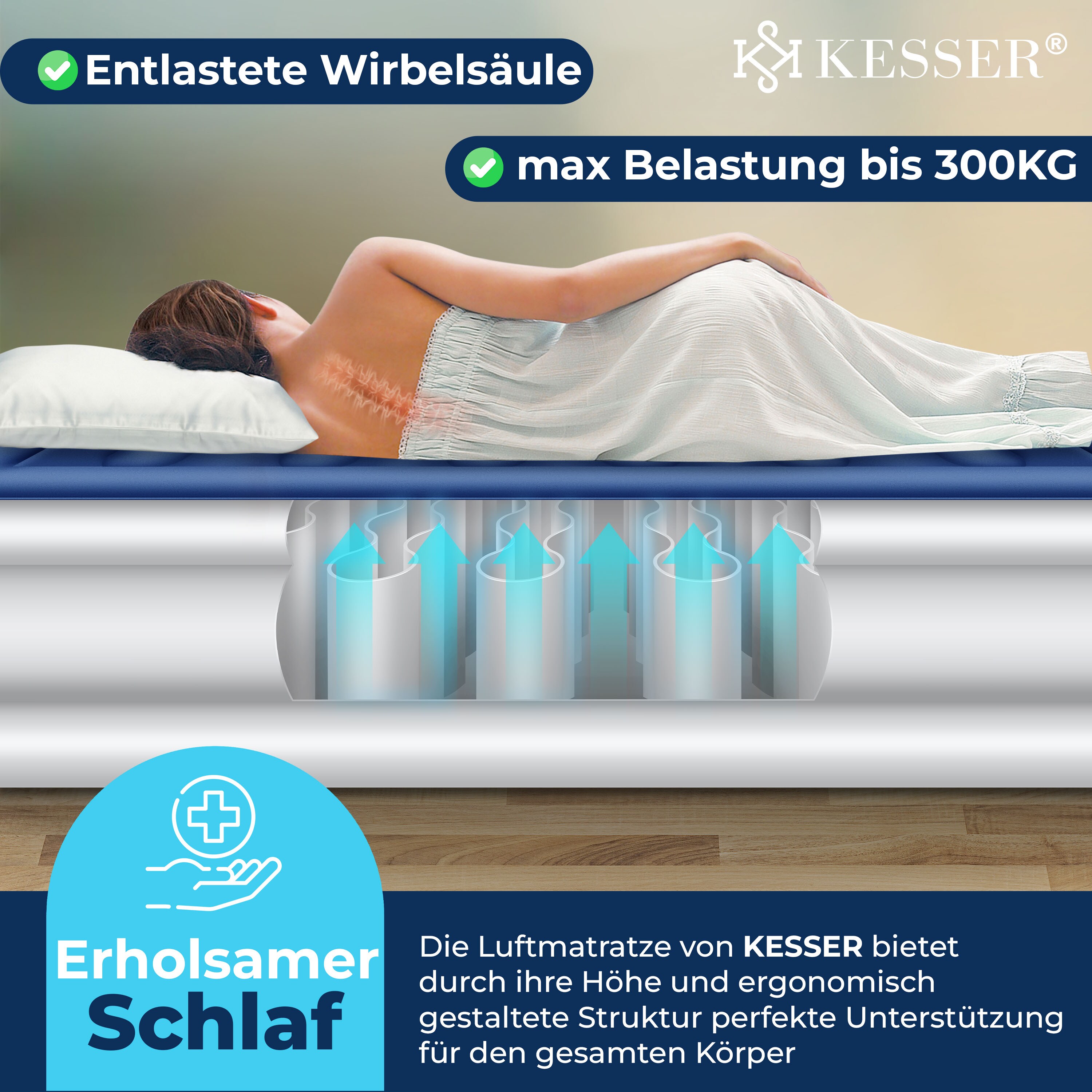 KESSER® Aufblasbare Matratze Luftbett mit eingebauter elektrischer Pumpe integrierte erhöhte aufblasbare Matratze für Übernachtungsgäste mit Aufbewahrungstasche
