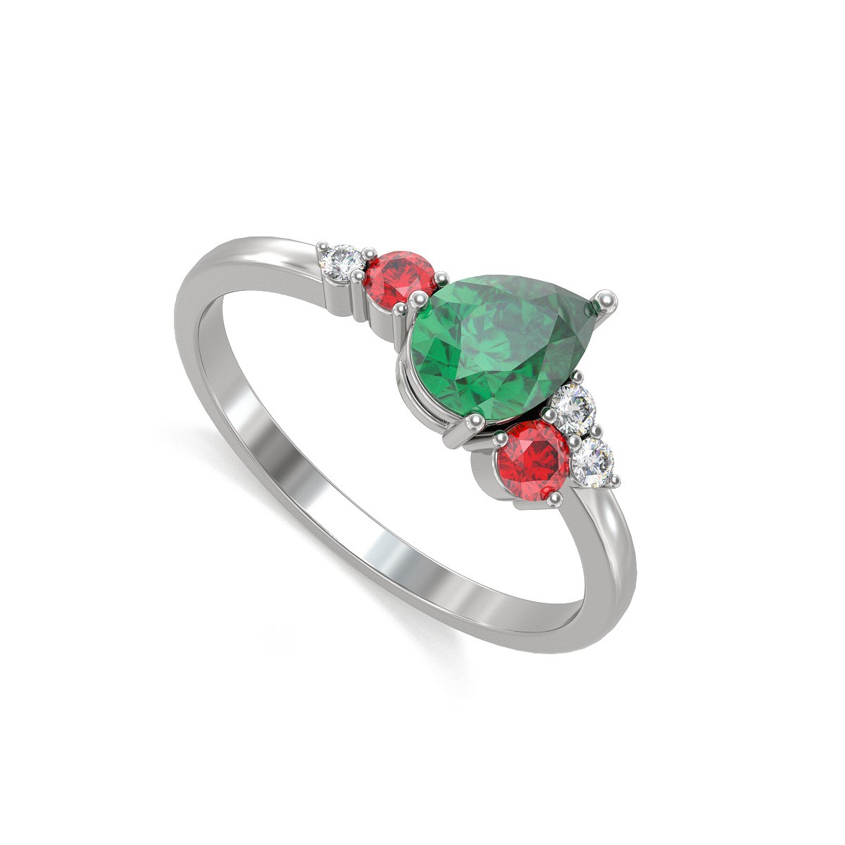 Bague ADEN Or 585 Blanc Emeraude Rubis et diamants 2.296grs