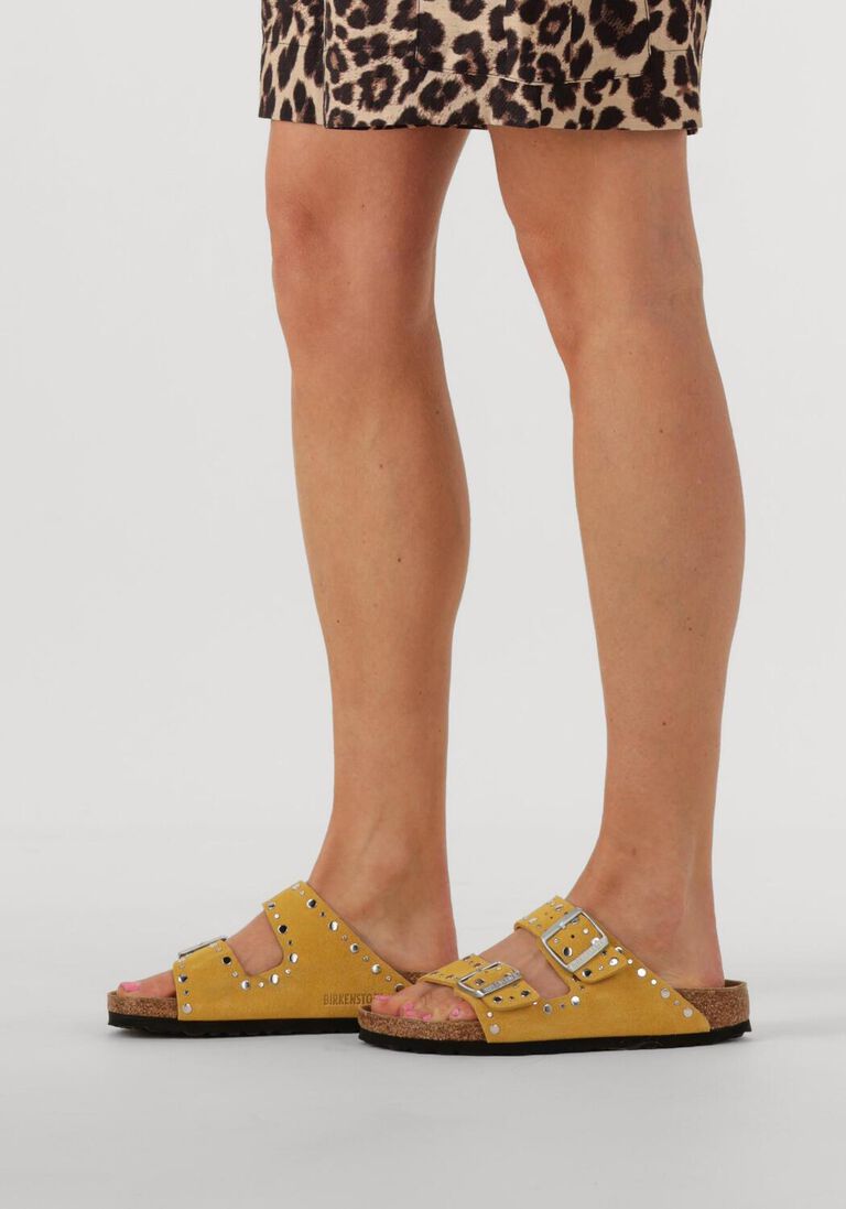 gele birkenstock teenslippers arizona rivet border