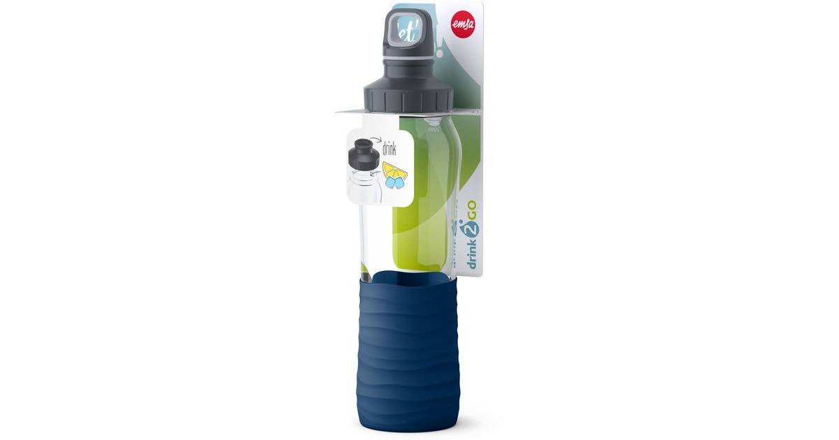 EmsaDrink2GO Glas Drinkfles  (Transparant/donkerblauw, 0,7 Liter)