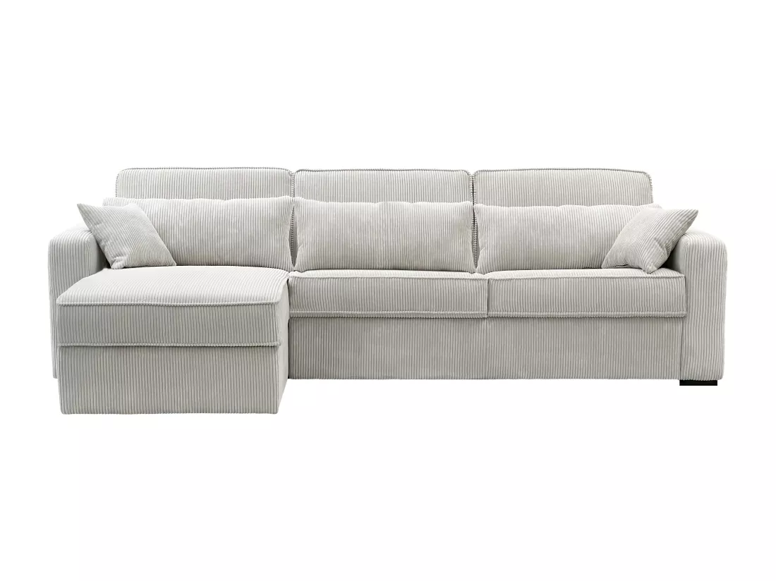 Canapé d'angle convertible express et réversible en velours côtelé beige - Matelas 13 cm - Couchage 140 cm - MONDOVI