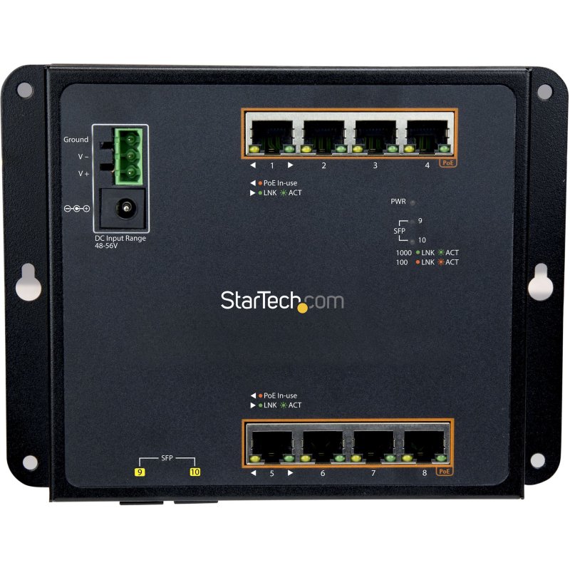 StarTech.com Switch Industriel POE+ Gigabit Ethernet 8 ports - 2 connexions MSA SFP - 30W - Switch Gbe Haute Puissance L2 adminstrable renforcé - Fixation murale Rail DIN IP-30/ -40C° à 75C°