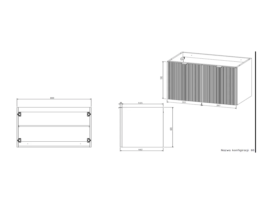 Meuble de salle de bain suspendu strié avec vasque à poser - Blanc - 80 cm - PARMIZA