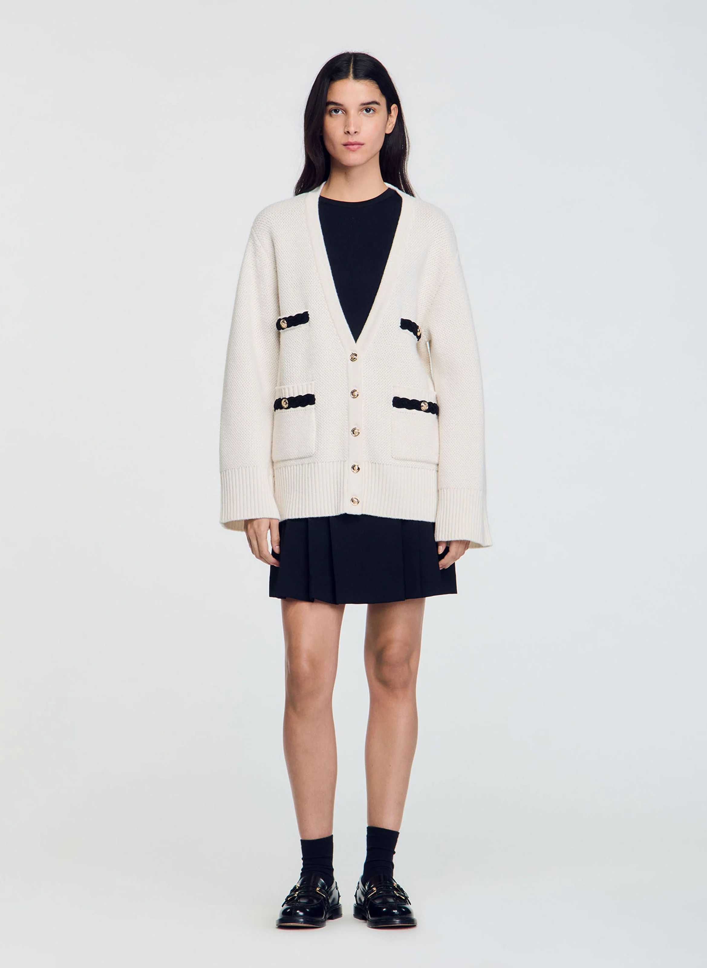 Cardigan ample col V en laine | Blanc