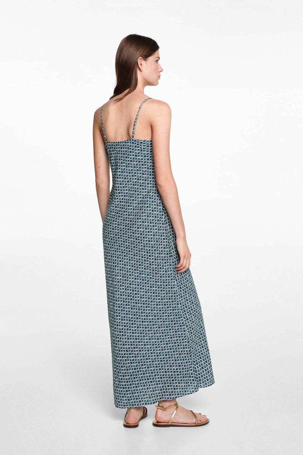 MANGO TEEN maxi jurk met all over print lichtblauw/donkerblauw