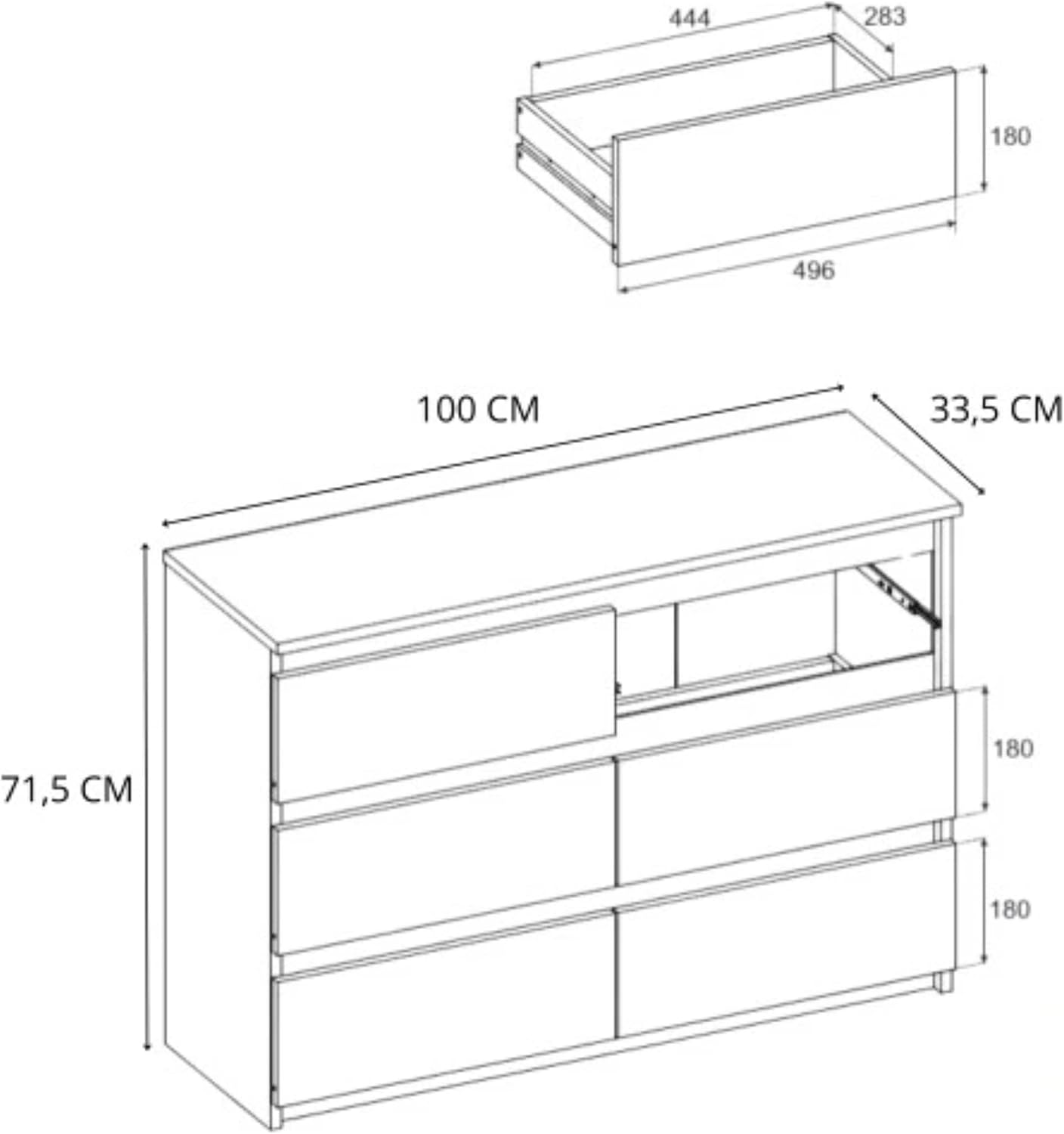 MRBLS Kommode mit 6 Schubladen Sideboard Schubladenschrank Kleiderschrank Modern Möbel mit Schubladen für Ihr Schlafzimmer (Grau Matt - Wotan) – 100 x 71,5 x 33,5 cm (B/H/T)