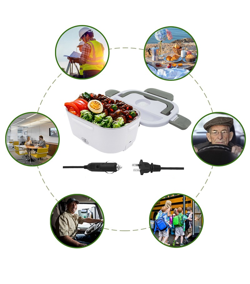 (6-tlg. Set) 1.5L Elektrische Lunch Box Wärme Behälter mit KFZ Anschluss - Pastell Lila / Grau